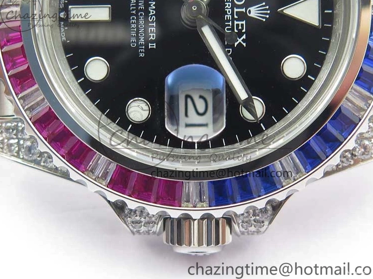 Jubilee Bezel Best II Blue Diamonds GMF Red SA3285 CHS Steel 904L Black On Dial V3 GMT-Master Bracelet Edition 0401